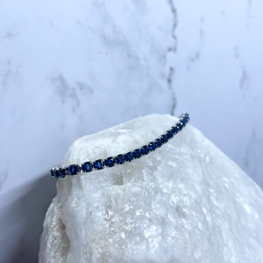 925 Sterling Silver DarkBlue Tennis Bracelet - Picture 5 of 8